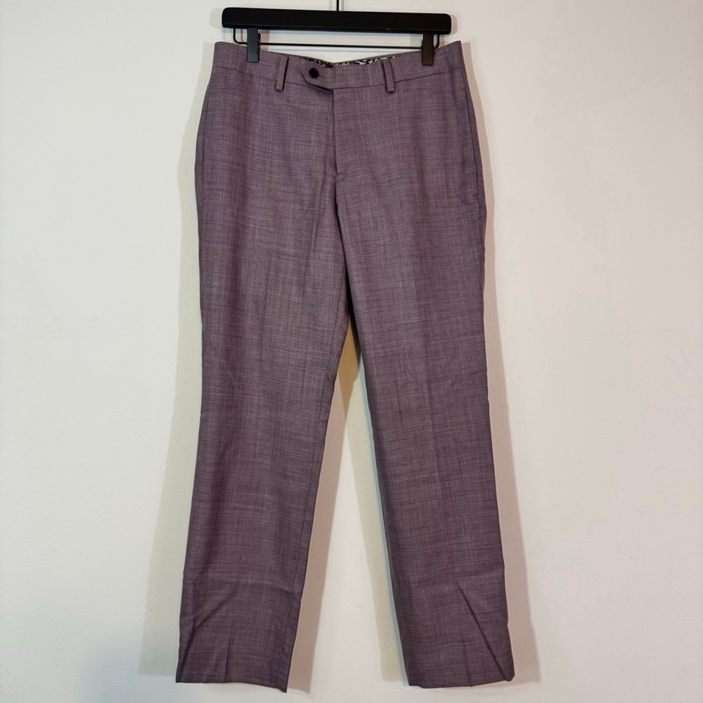 TALLIA Men's Slim-Fit Stretch Wool Blend Suit Dress Pants Berry Purple 30 x 30
